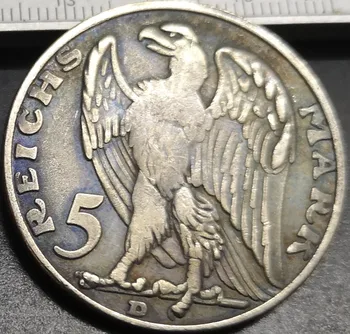 1925 germană 5 Reichs Marca Argint Placat cu Copia fisei de Tip 10 Imagine 2