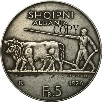 Albania 1926 5 Frang Ar MONEDĂ COPIA 37mm