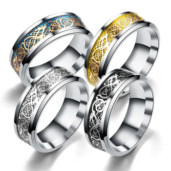Black Gold Dragon Carbură de Tungsten Oțel Titan Ring Inele de Nunta Inoxidabil Albastru pentru Barbati Femei Bijuterii Inel de Nunta