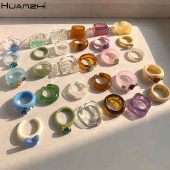 HZ la Modă Acrilic Transparent Geometrice Rășină Rotund Stras Inel Chunky Seturi pentru Femei Fete Indesata Inele de Petrecere Bijuterii Imagine 2
