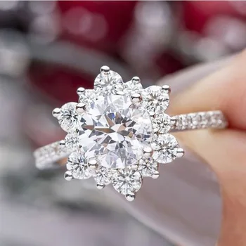 Milangirl Rafinat Doamnelor floare de zăpadă în Formă de Încrustat Spumante de Cristal Stras Zircon Inel de Metal pentru Femei Bijuterii de Nunta Imagine 2