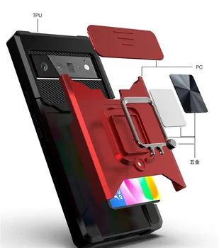 Pentru Google Pixel 6 Pro 6pro 5A 5G Caz Magnetic Slot pentru Card de Credit Pentru a Acoperi Google Pixel 6 5A Pixel6 Kickstand Rotiți Inelul de Acoperire